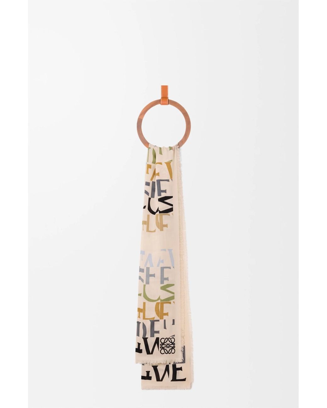 Loewe White Logo-Pattern Frayed Edge Scarf
