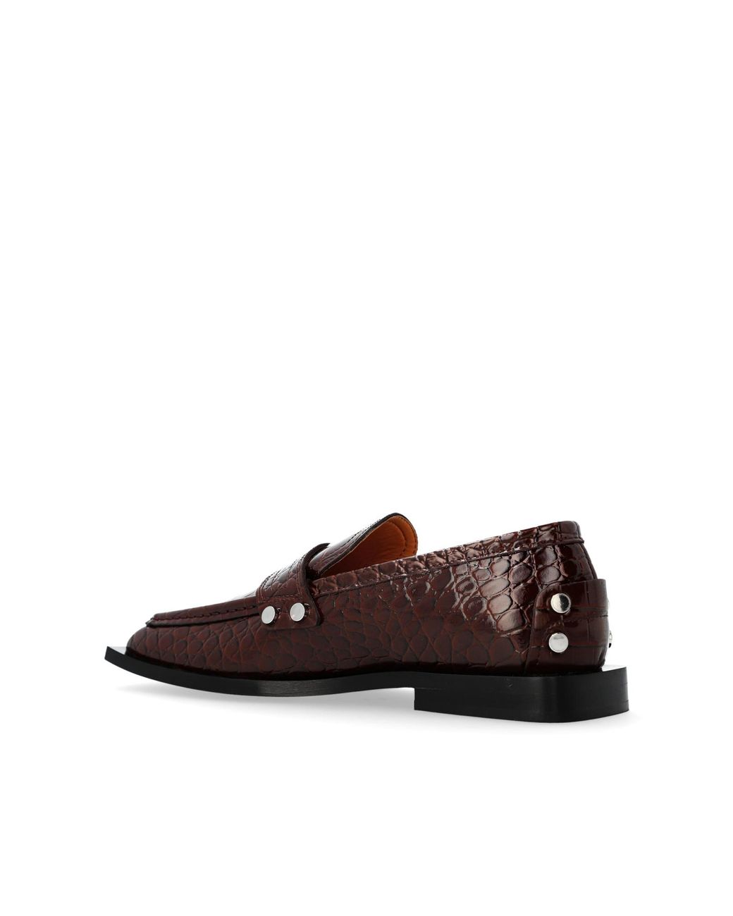 Ganni Brown Embossed Studded Loafers