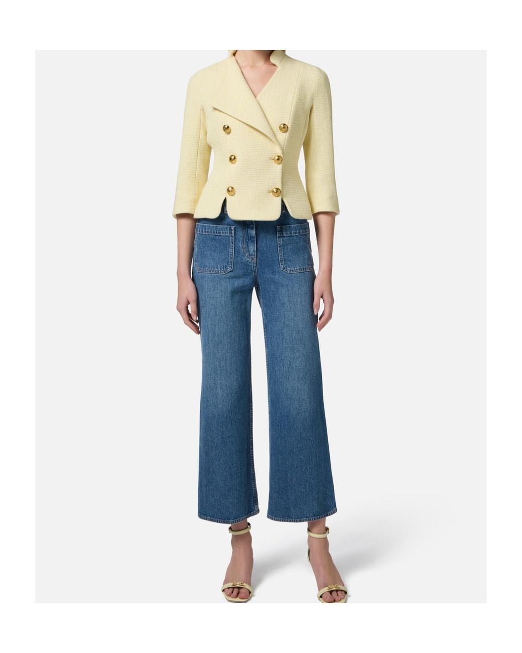Elisabetta Franchi White Logoed Button Tweed Jacket