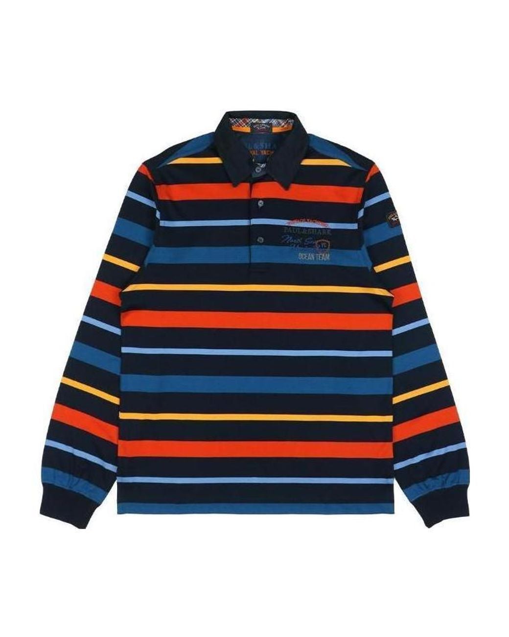 Paul & Shark Blue Striped Long-Sleeve Polo Shirt for men