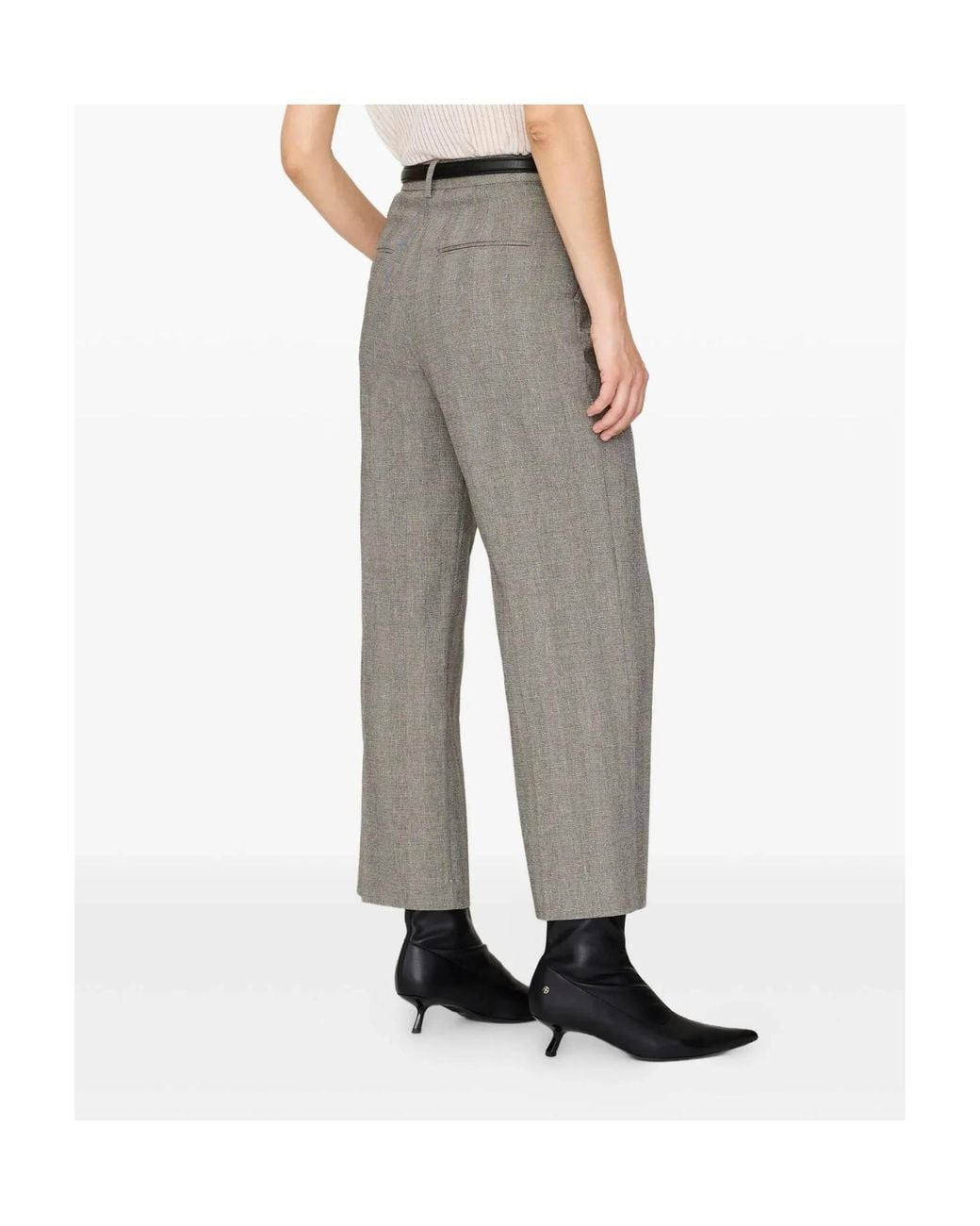 Anine Bing Gray Mid Rise Belen Herringbone Trousers