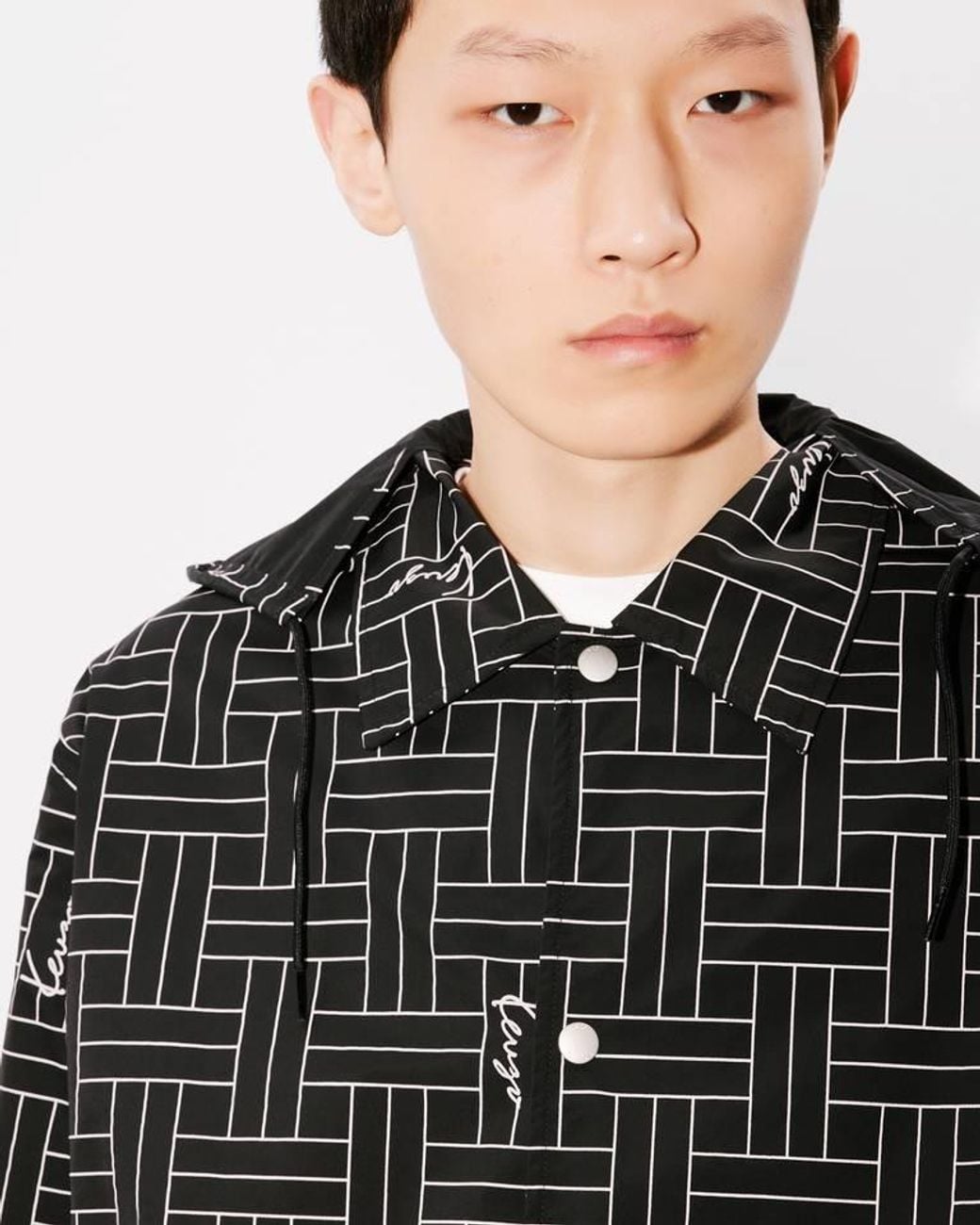 KENZO Black Weave Printed Windbreaker for men
