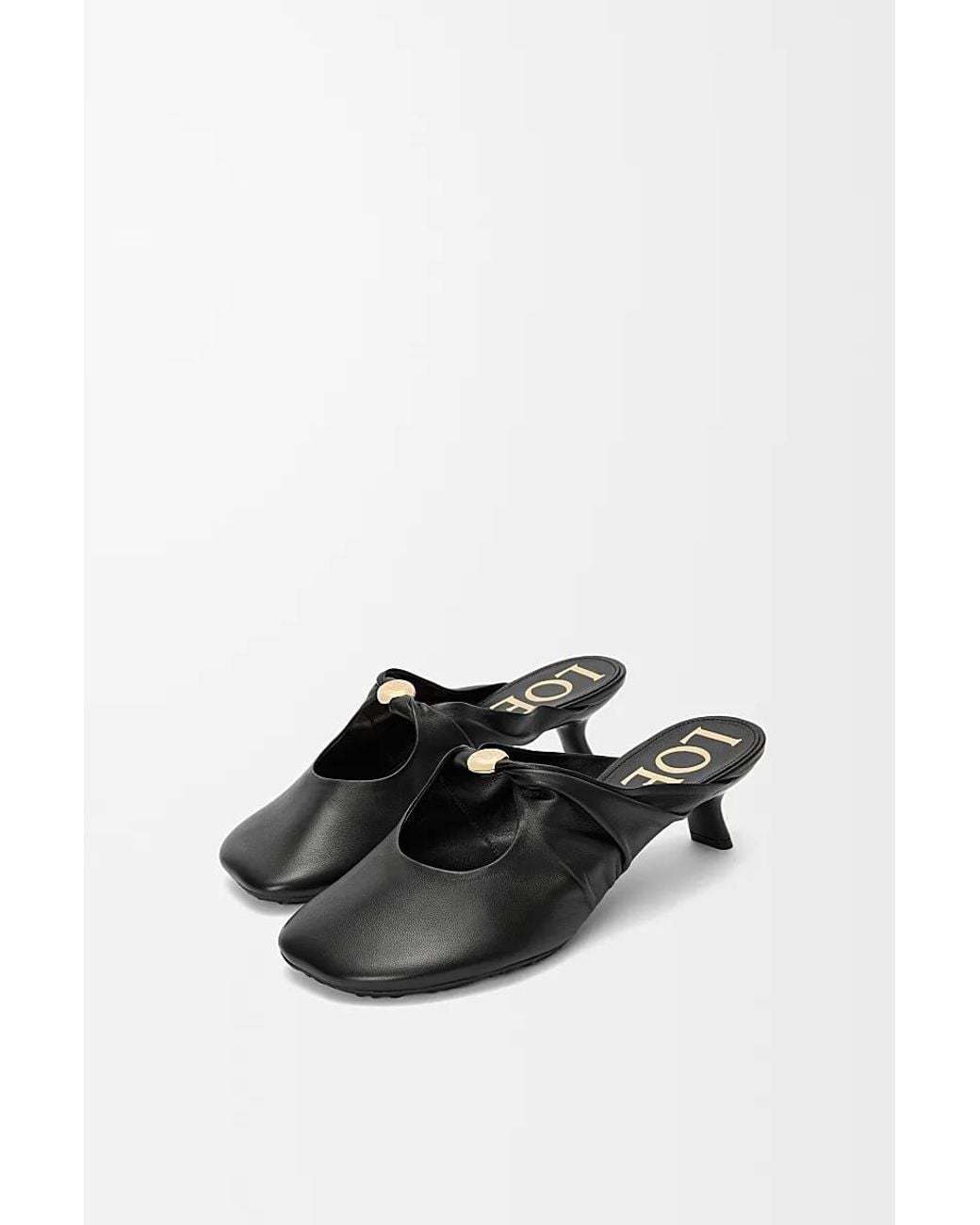 Loewe Black Ruched Button Mules