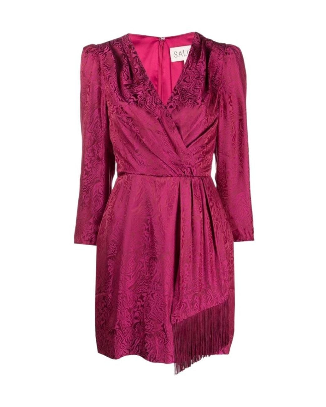 Saloni Pink Long-Sleeved V-Neck Dress