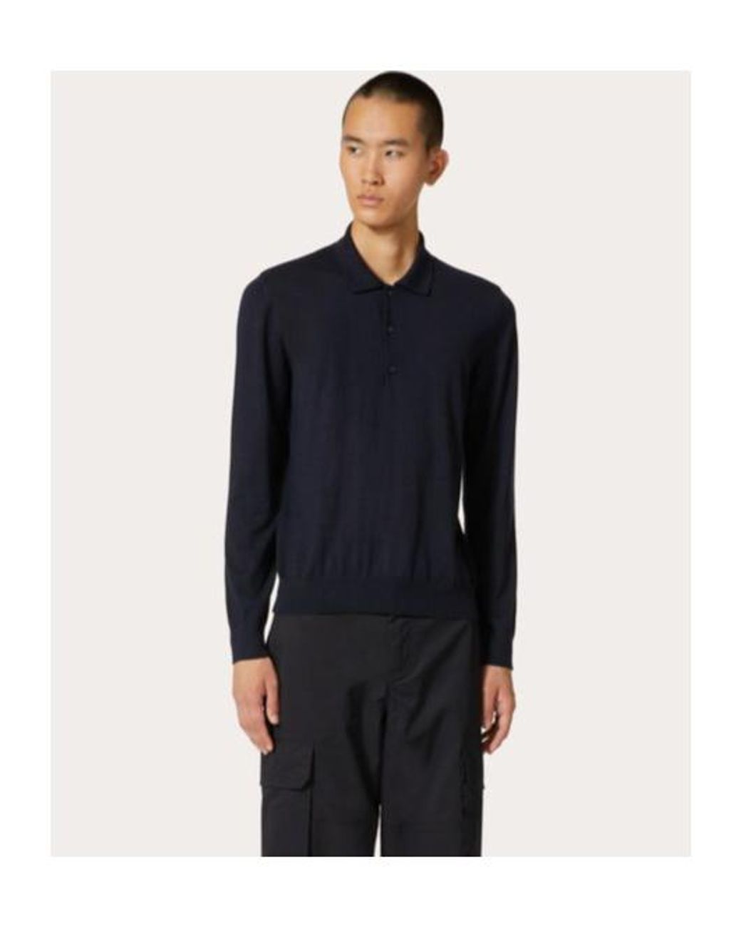 Valentino Blue Long-Sleeved Polo Shirt for men