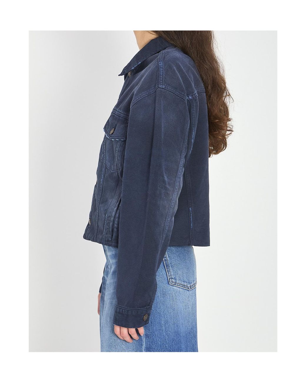 Balenciaga Blue Cropped Old-Effect Denim Jacket