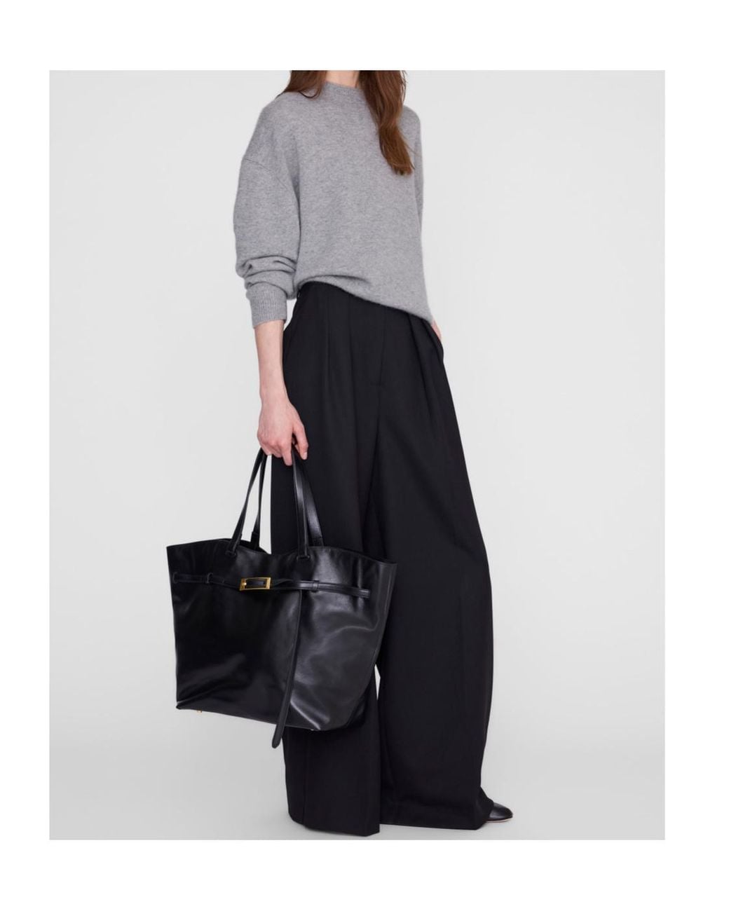 Anine Bing Black Small Elly Buckled Leather Tote Bag