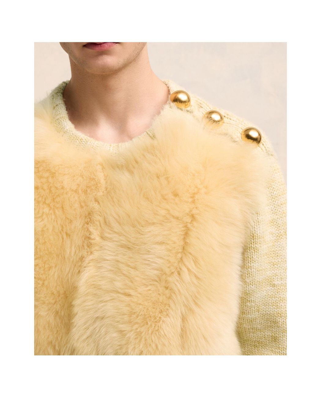 AMI Natural Shearling Crew Neck Sweater for men