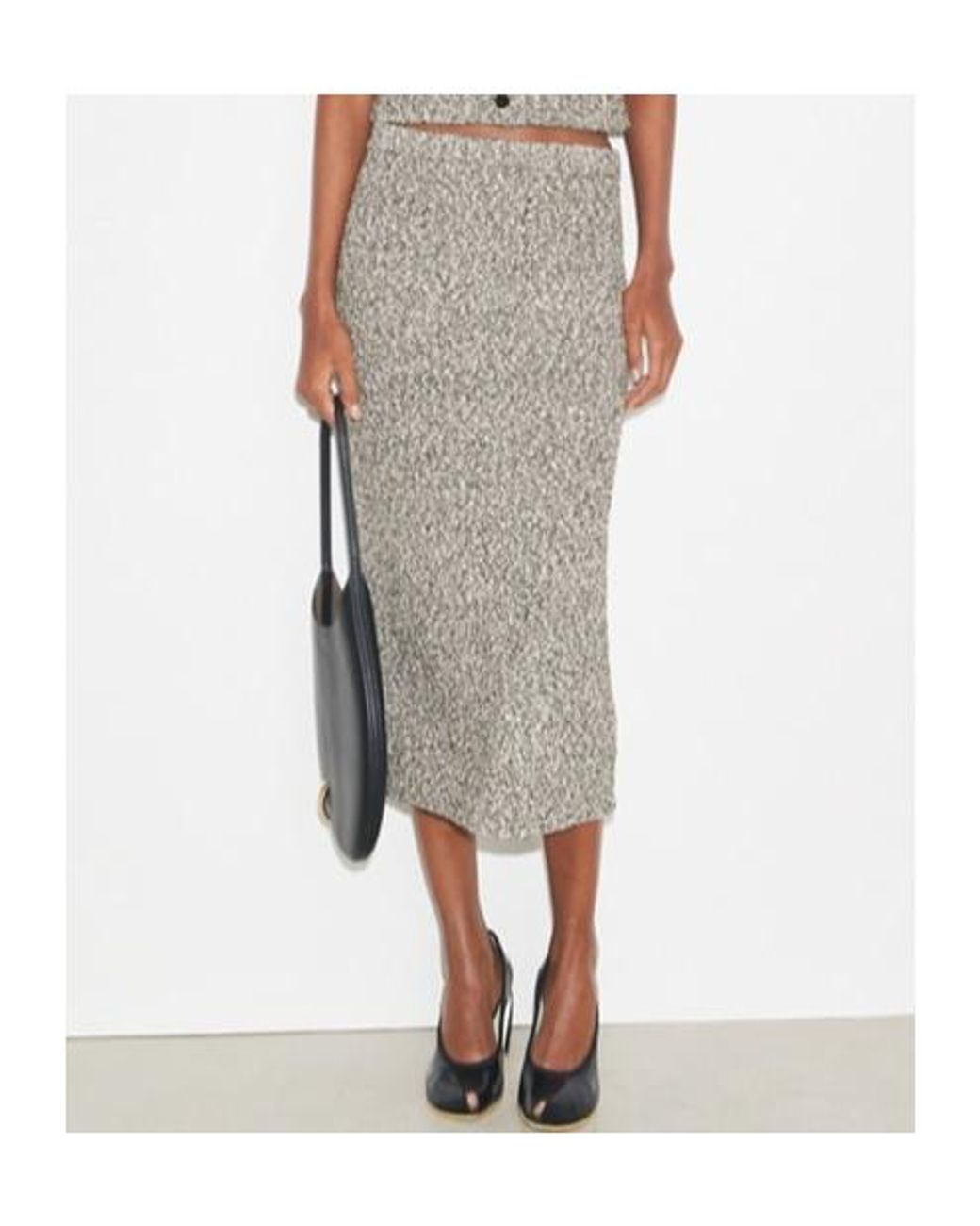 Tory Burch Gray Elastic Waistband Tweed Midi Skirt