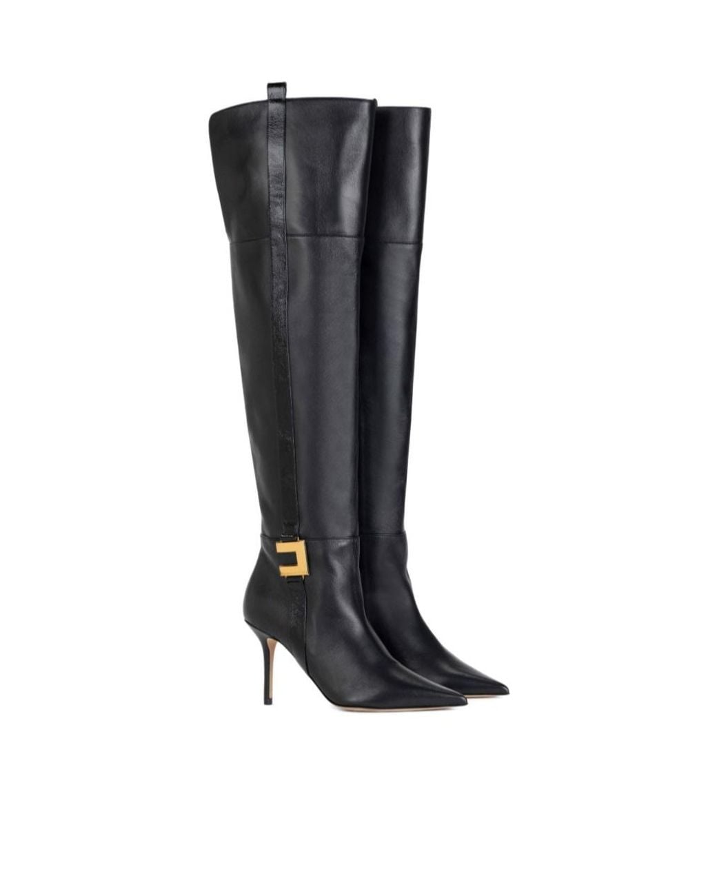 Elisabetta Franchi Black Leather Logo-Plaque Boots