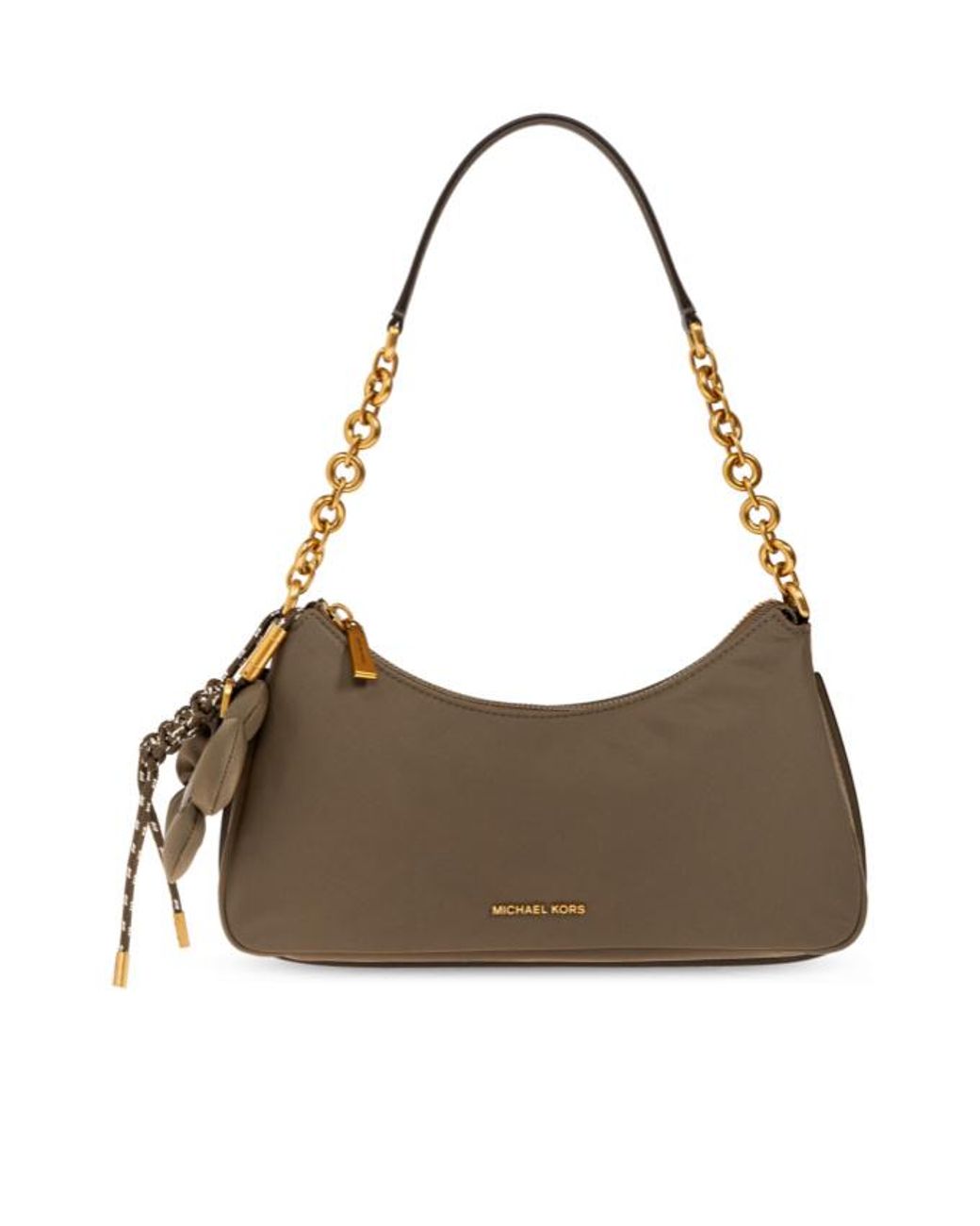 Michael Kors Brown Floral-Applique Chain-Link Shoulder Bag