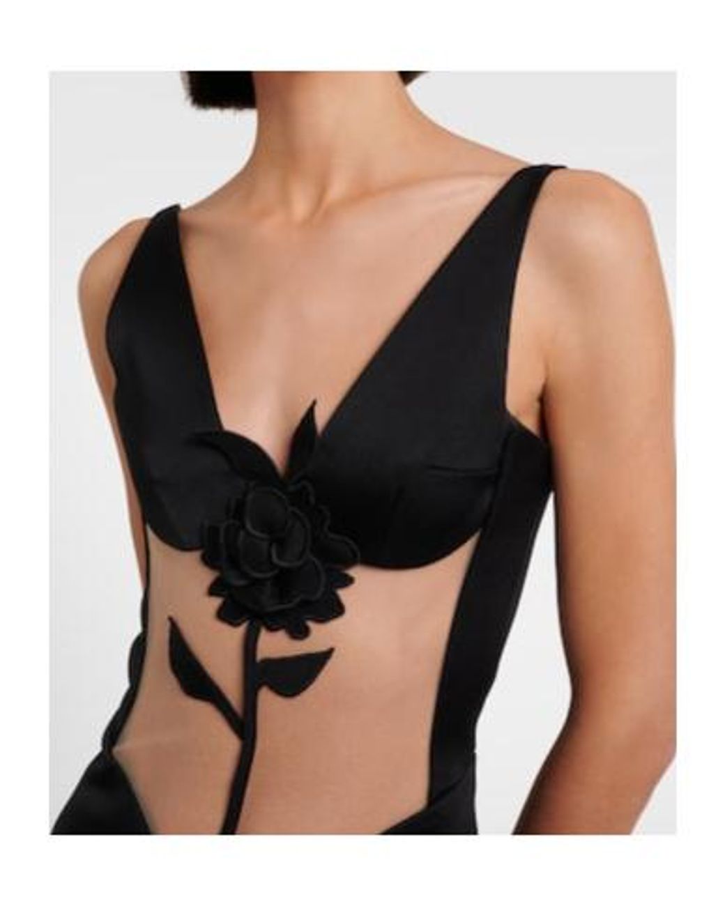 David Koma Black Floral-Appliqué Satin And Taffeta Gown