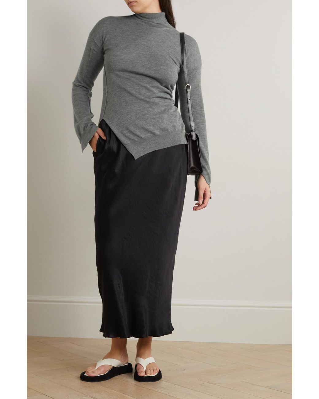 The Row Gray Roll-Neck Asymmetric Knitted Top