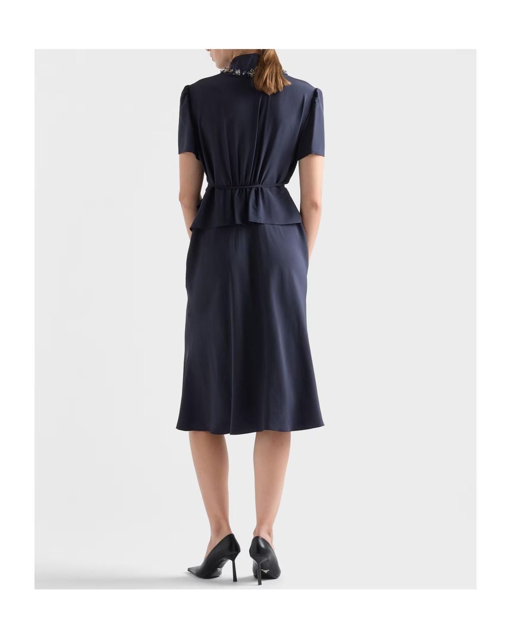 Prada Blue Embroidered Marocain Dress