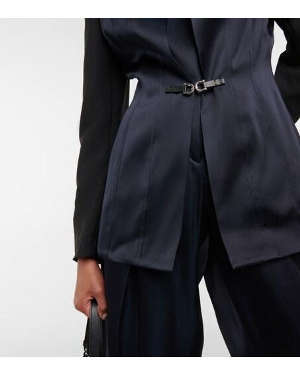Ferragamo Blue Tie-Neck Satin Blazer