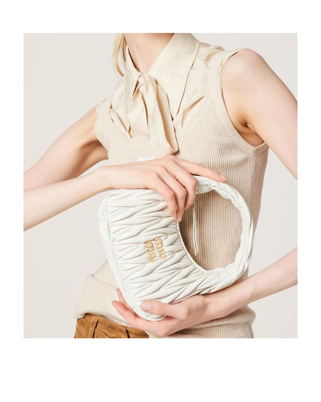 Miu Miu Natural Matelassé Zipped Handbag