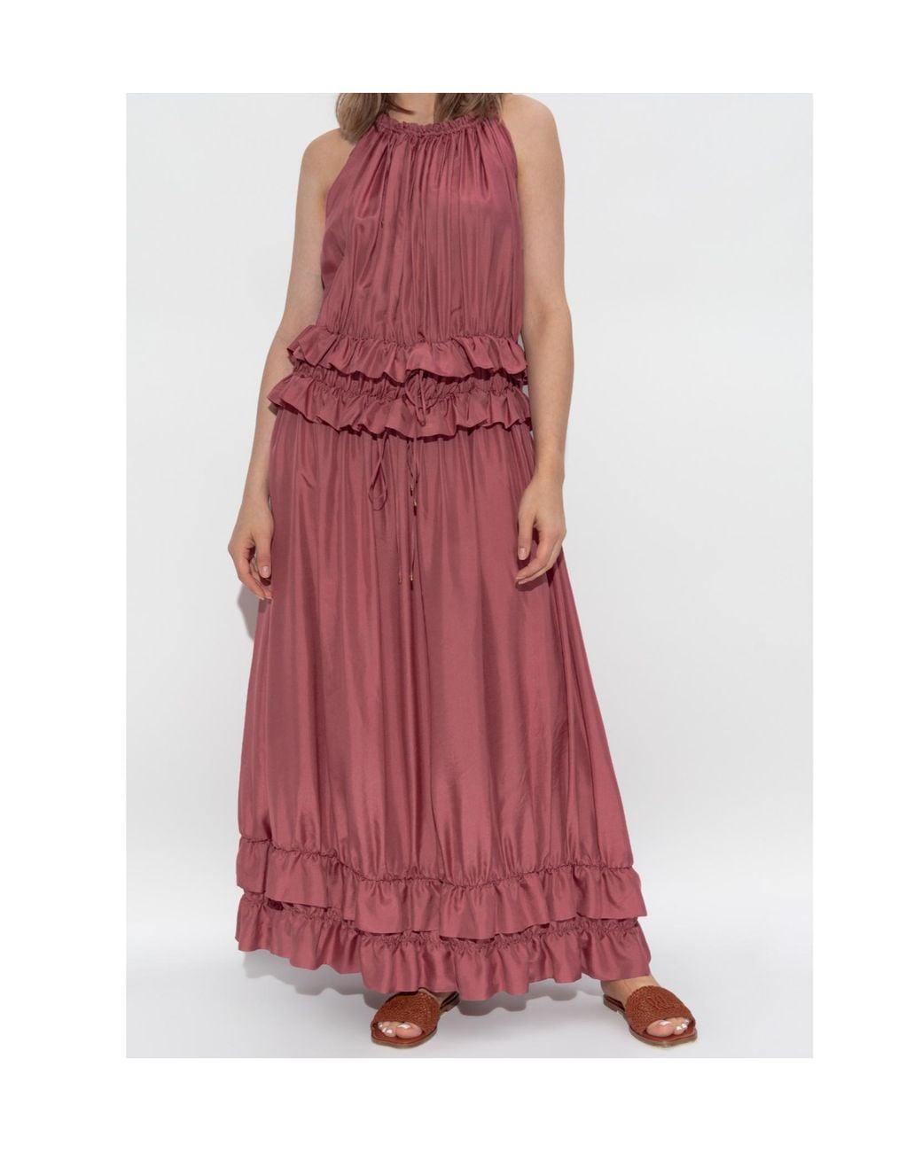 Chloé Red Silk Dress With Ruffles