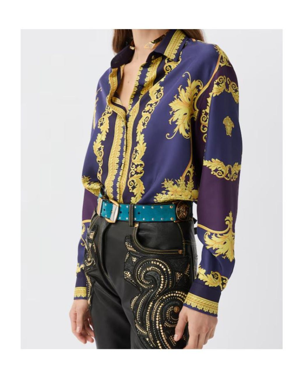 Versace Blue Printed Silk Twill Shirt