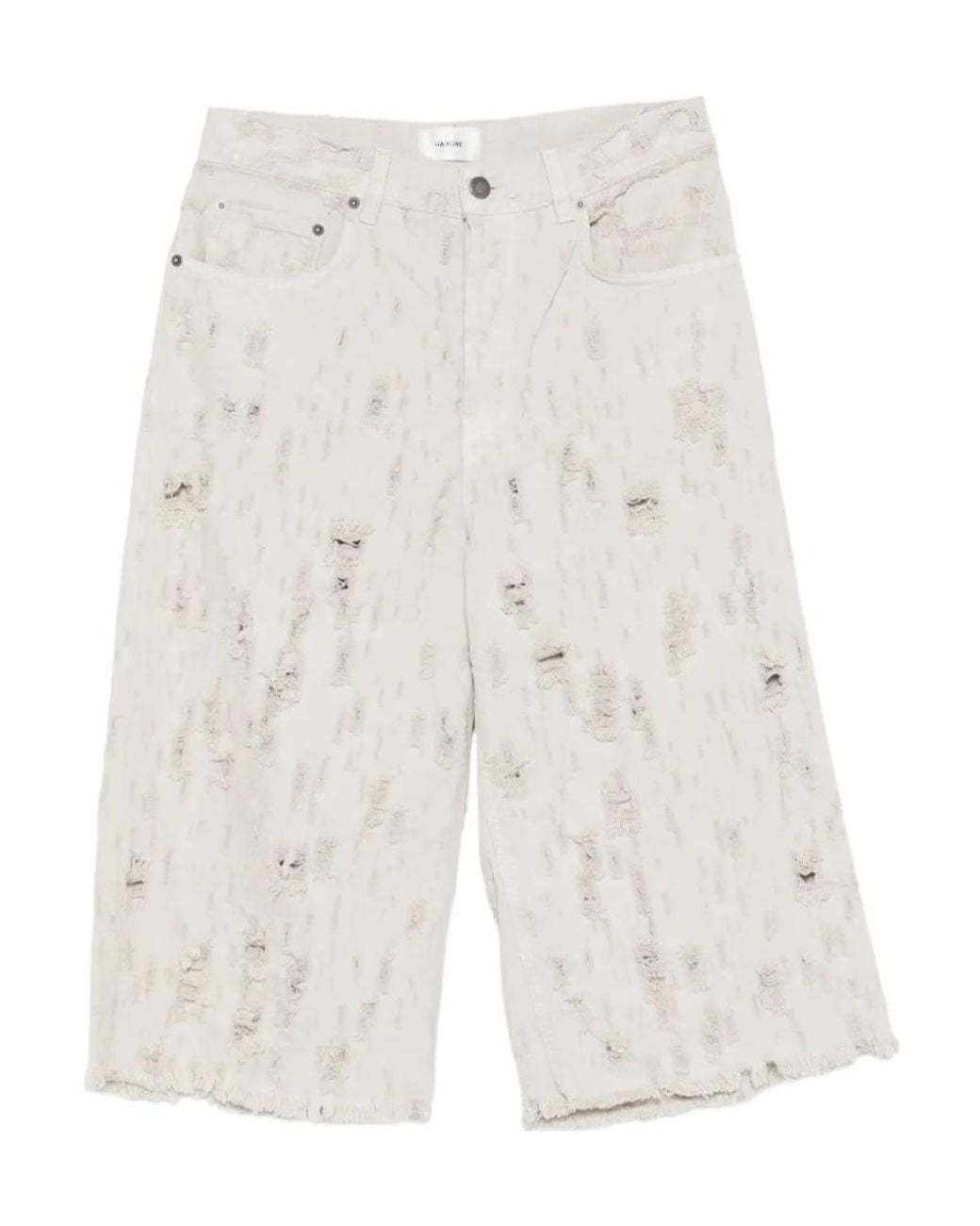 Haikure White Beck Bull Destroy Distressed Shorts