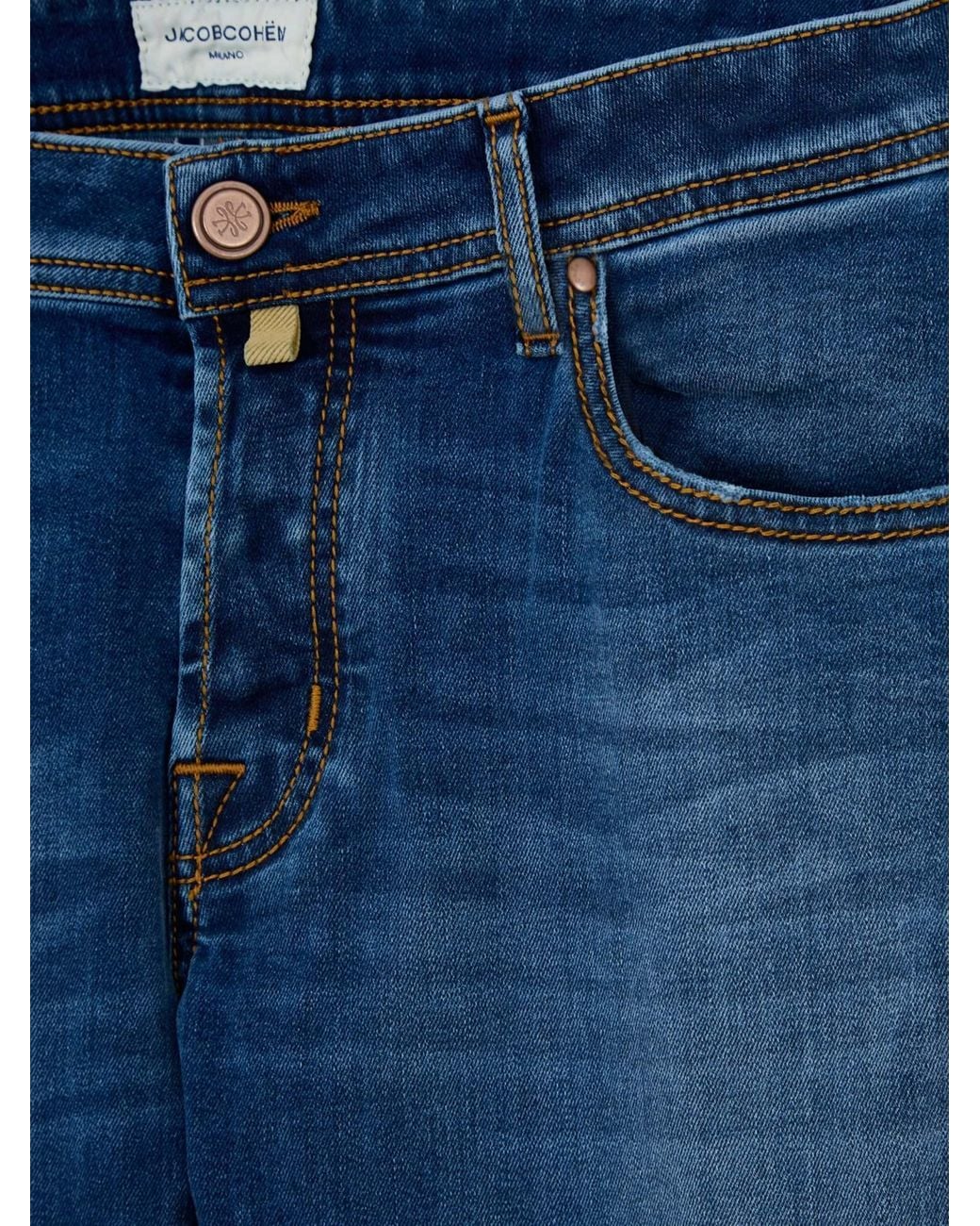 Jacob Cohen Blue Logo-Patch Whiskered Jeans for men