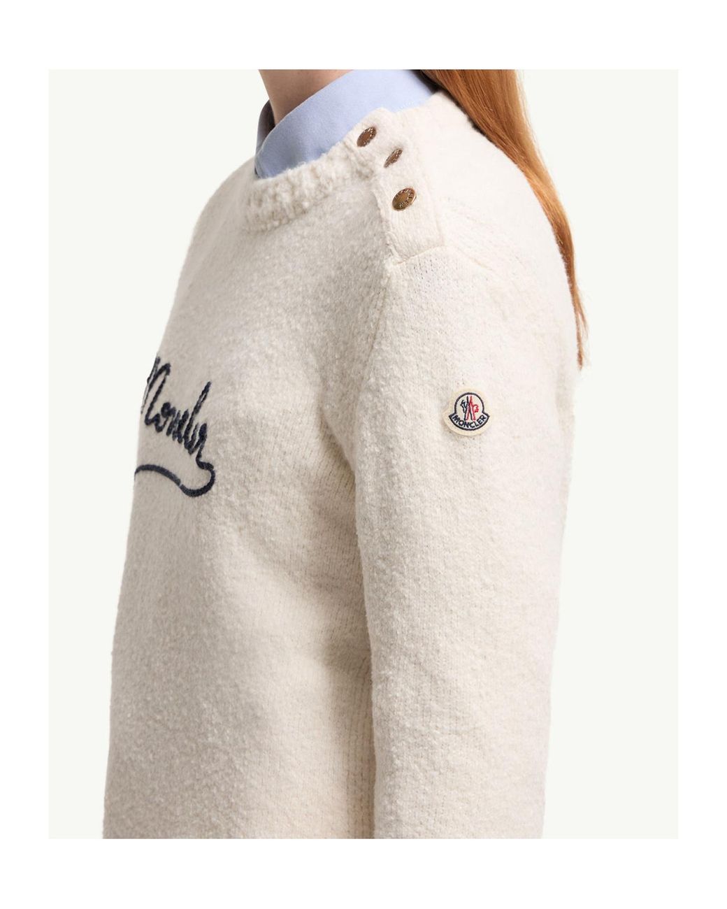 Moncler White Embroidered Logo Jumper