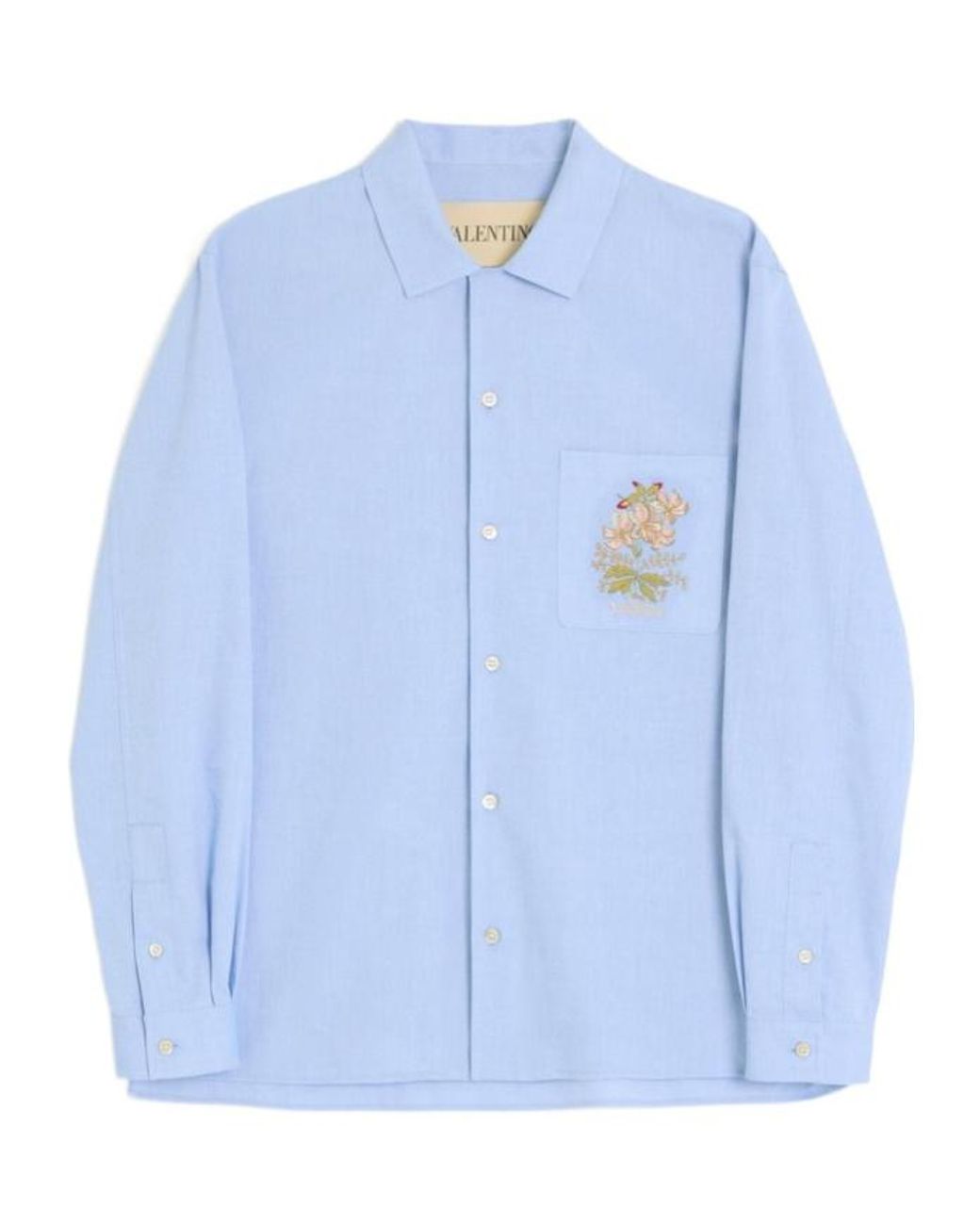 Valentino Blue Floral Embroidered Button-Up Shirt for men