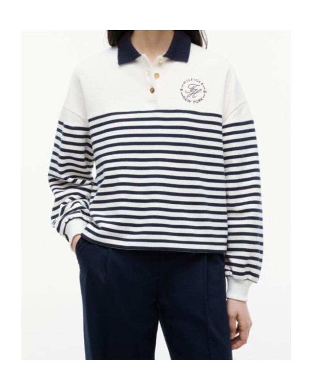 Tommy Hilfiger White Striped Long-Sleeve Polo Shirt