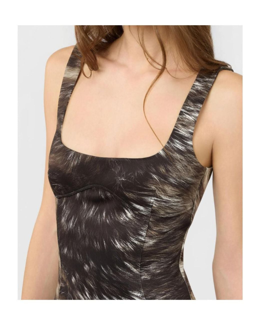 Roberto Cavalli Black Midi Fur-Print Sleeveless Dress