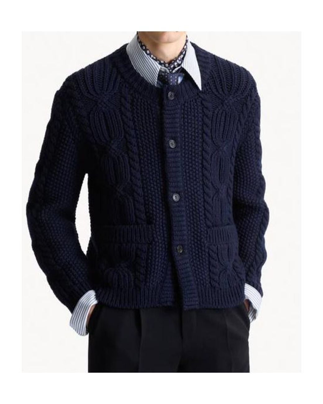 Saint Laurent Blue Cable-Knit Button-Fastening Cardigan for men