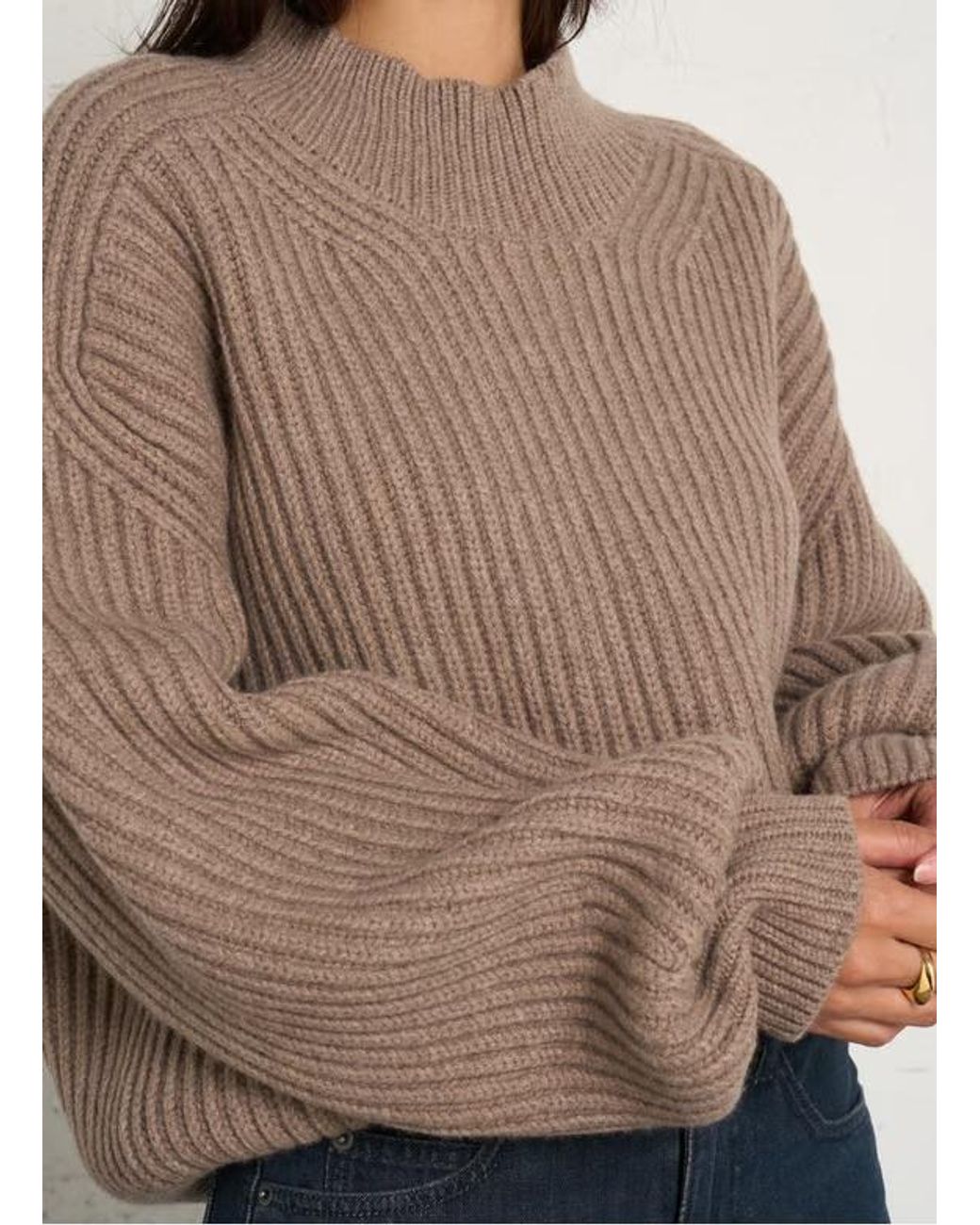 Soeur Brown Half-Turtleneck Ribbed Sweater