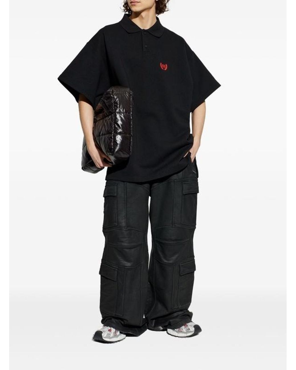 Balenciaga Black Laurel Classic Short Sleeved Oversized Polo Shirt for men