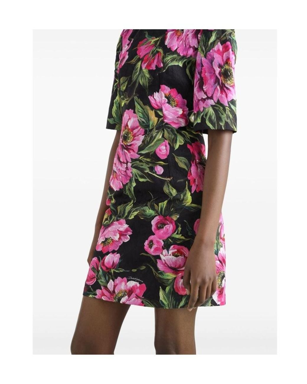 Dolce & Gabbana Pink Floral Printed Short-Sleeved Dress