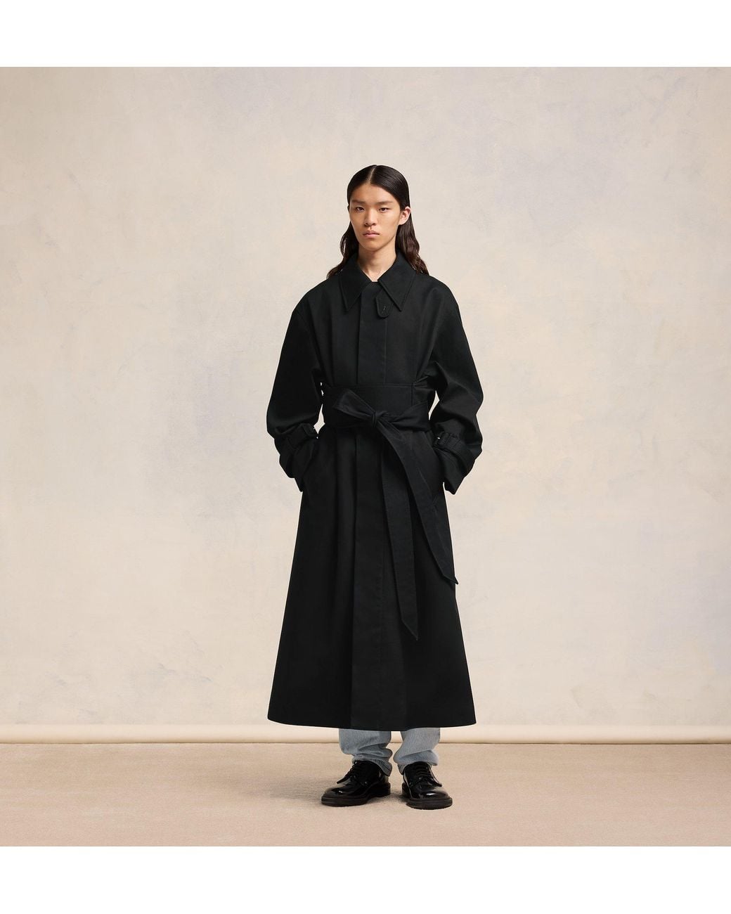 AMI Black Belted Cotton Trench Coat for men