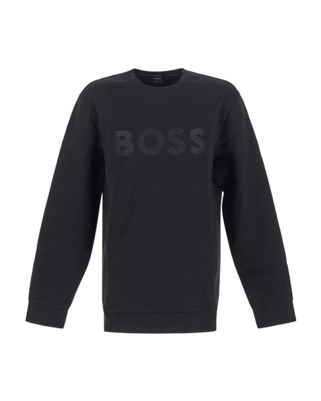 Boss Blue Logo Embellished Crewneck Sweatshirt for men