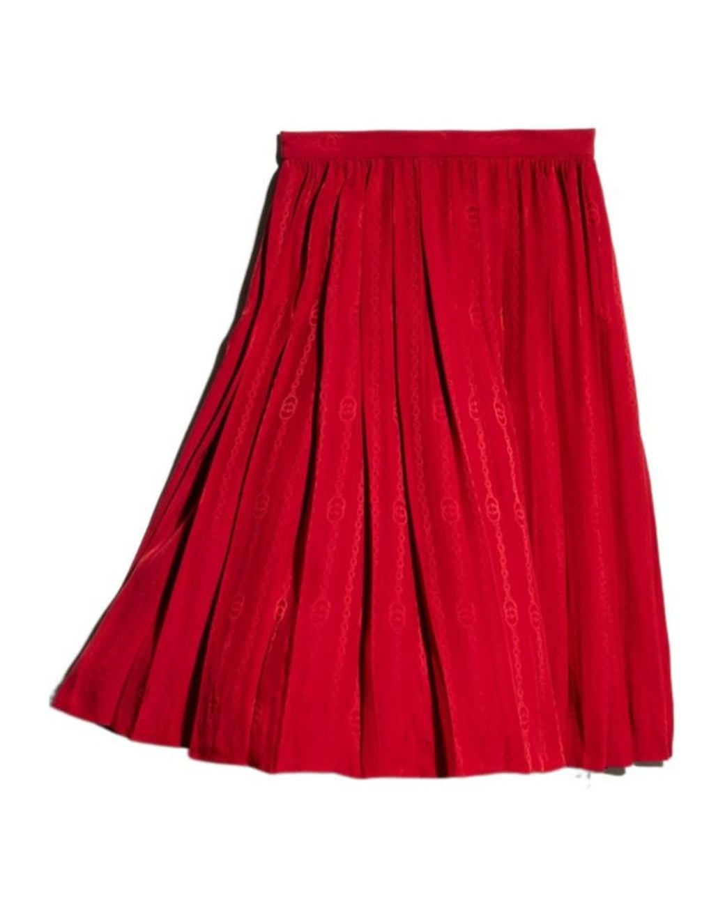 Gucci Red Interlocking G Chain Jacquard Midi Skirt