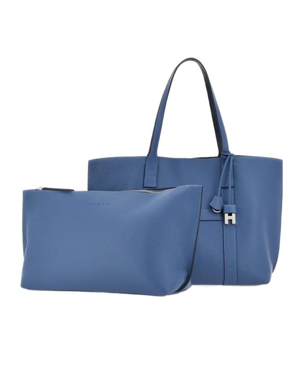 Hogan Blue Hanging Accent Script Top Handle Bag