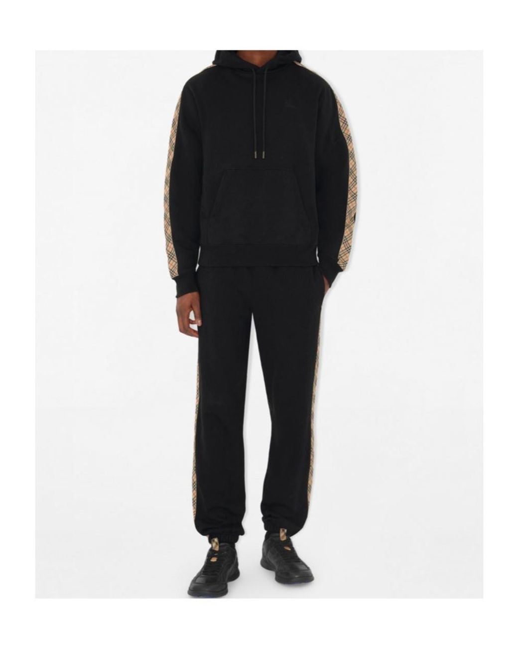 Burberry Black Ekd Embroidered Checked Drawstring Hoodie for men