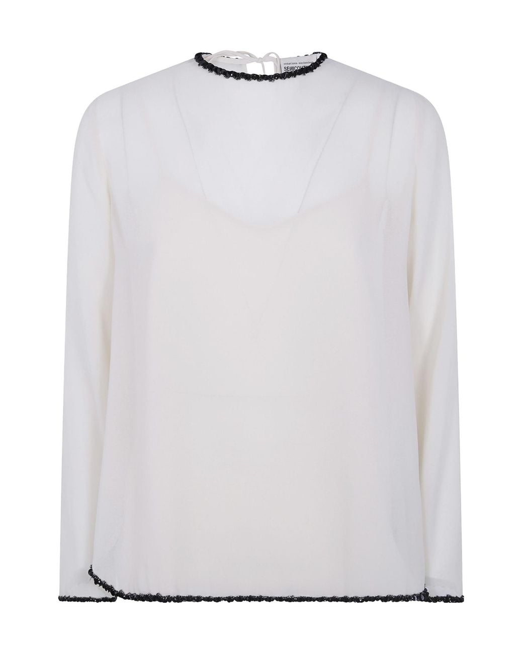 Semicouture White Florinda Bead-Trim Tie-Fastening Blouse
