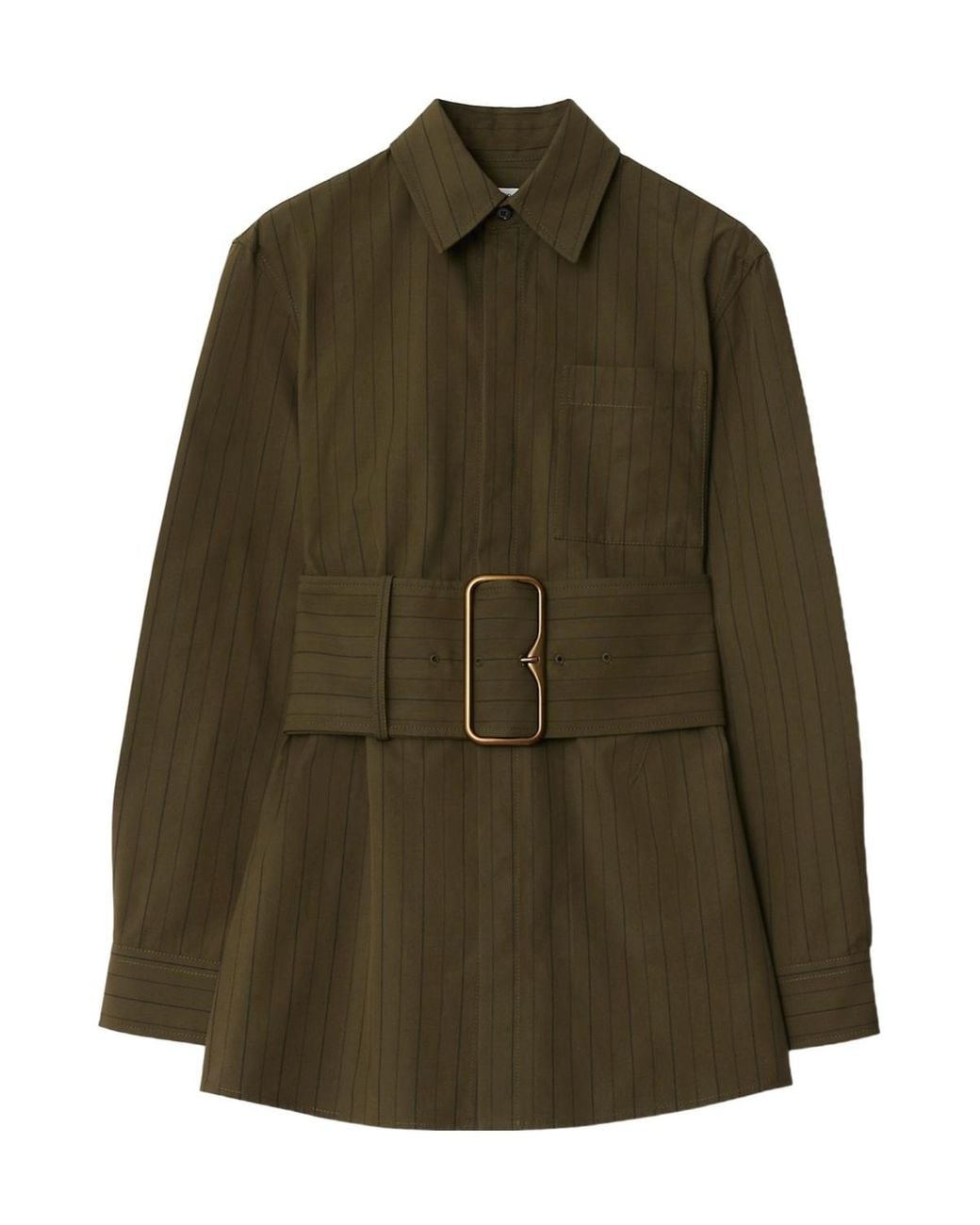 Burberry Green Regular Fit Striped Belted Waist Shirt