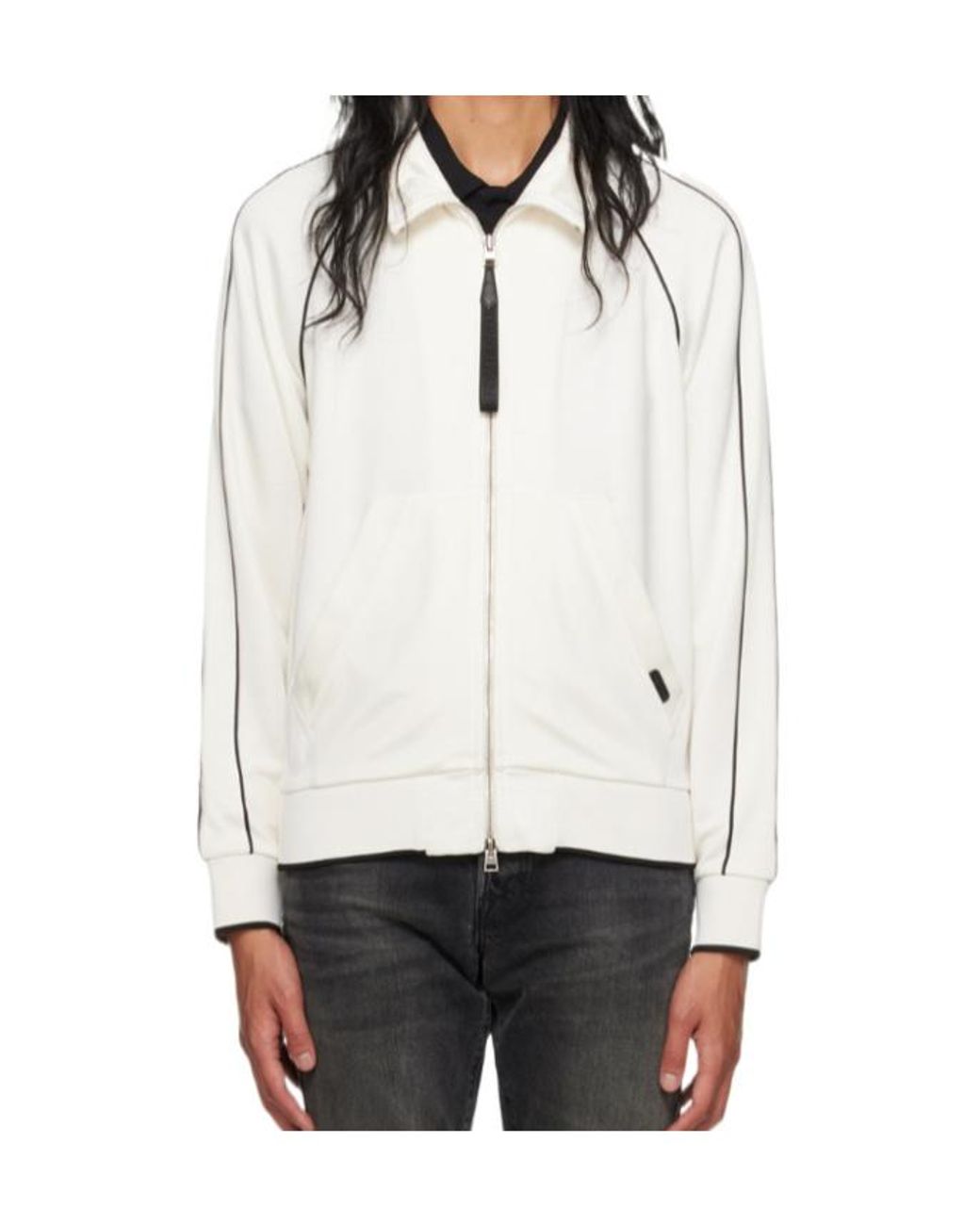 Tom Ford Gray Logo-Patch Zip-Up Jacket for men