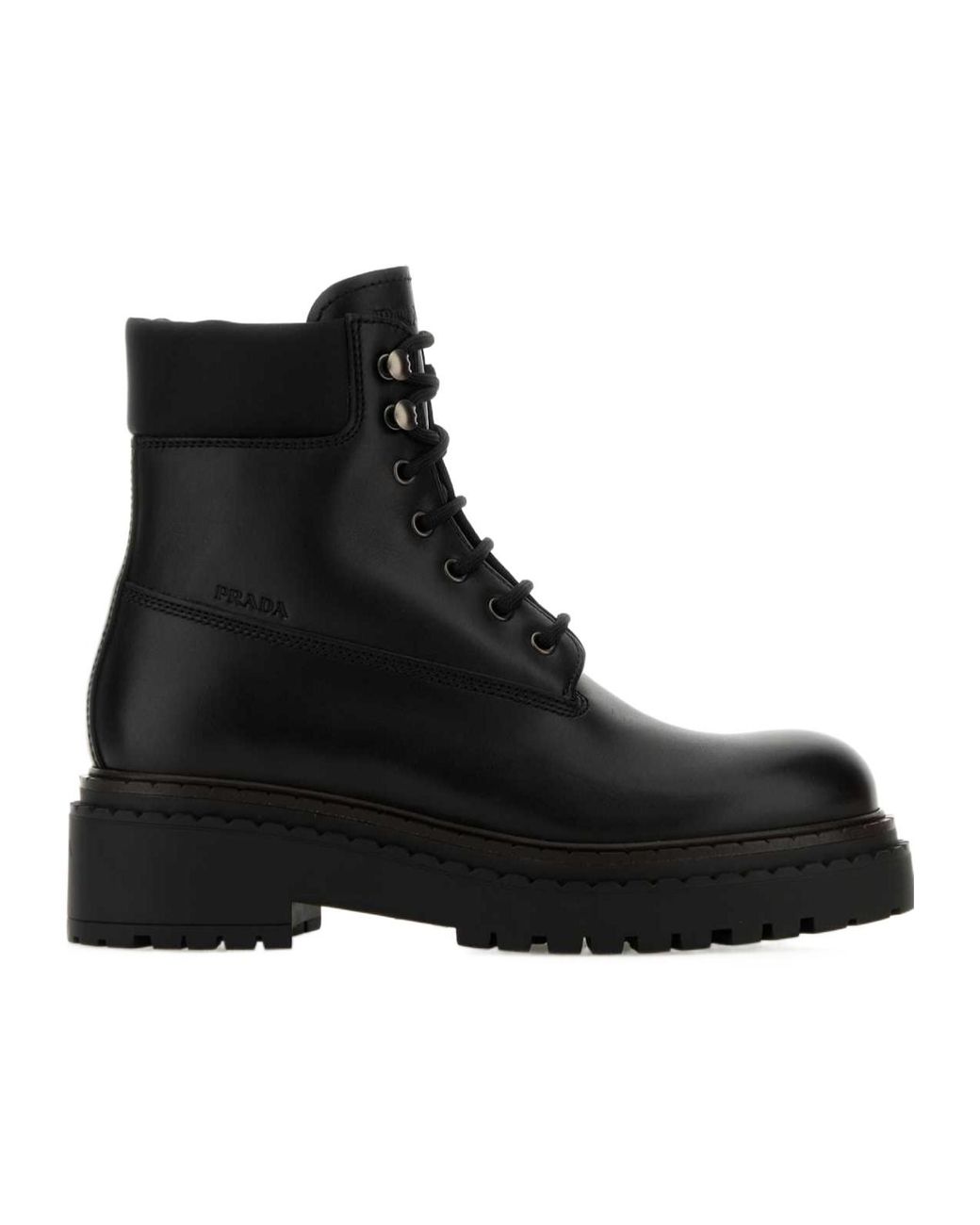 Prada Black Logo Embossed Almond Toe Boots
