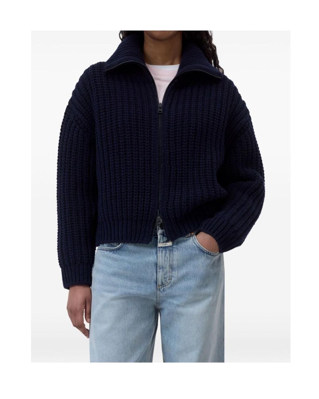 Closed Blue Chunky Zip-Up Cardigan