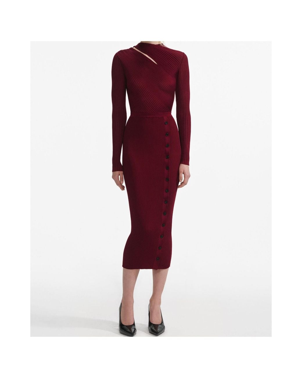 Self-Portrait Red Cut-Out Detailed Knitted Midi Dress