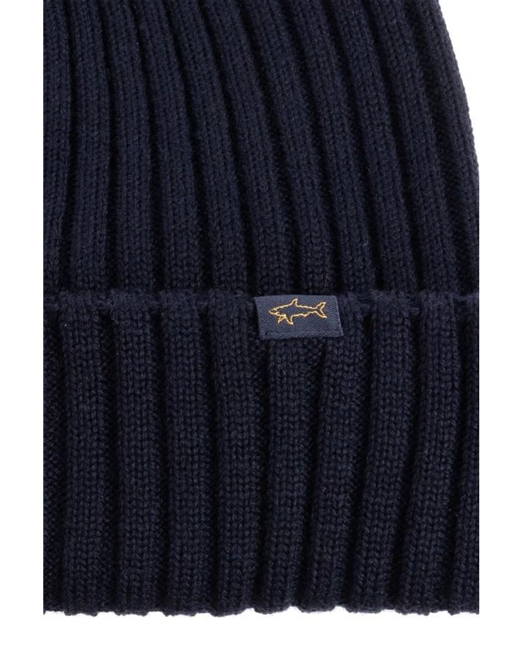 Paul & Shark Blue Ribbed Beanie Hat for men