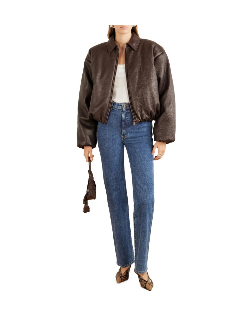 Magda Butrym Brown Dark Grained Leather Cropped Jacket