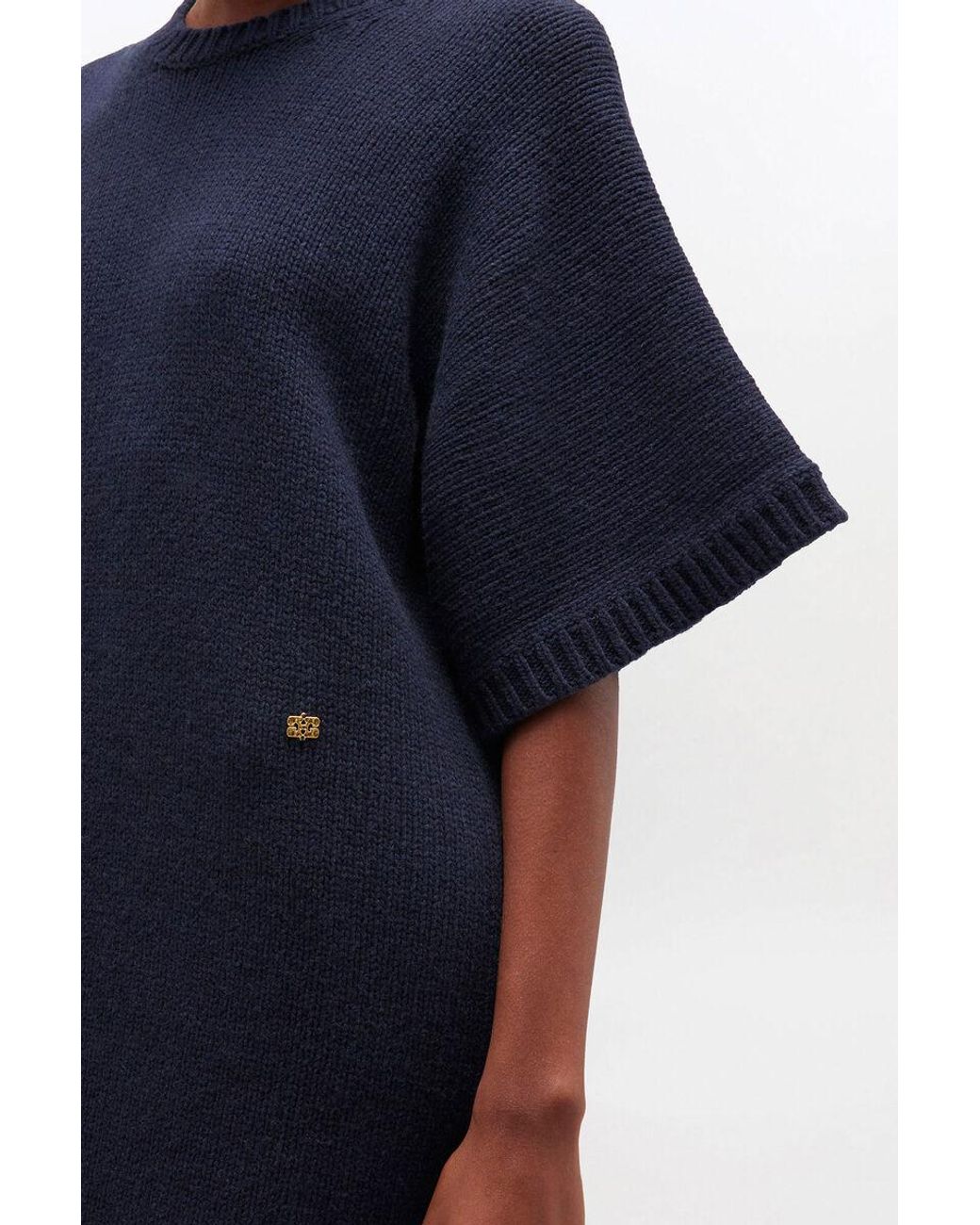Ganni Blue Dark Wool Mix Dress