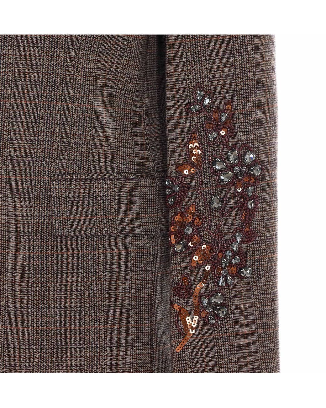 Liu Jo Brown Embellished Tartan Blazer
