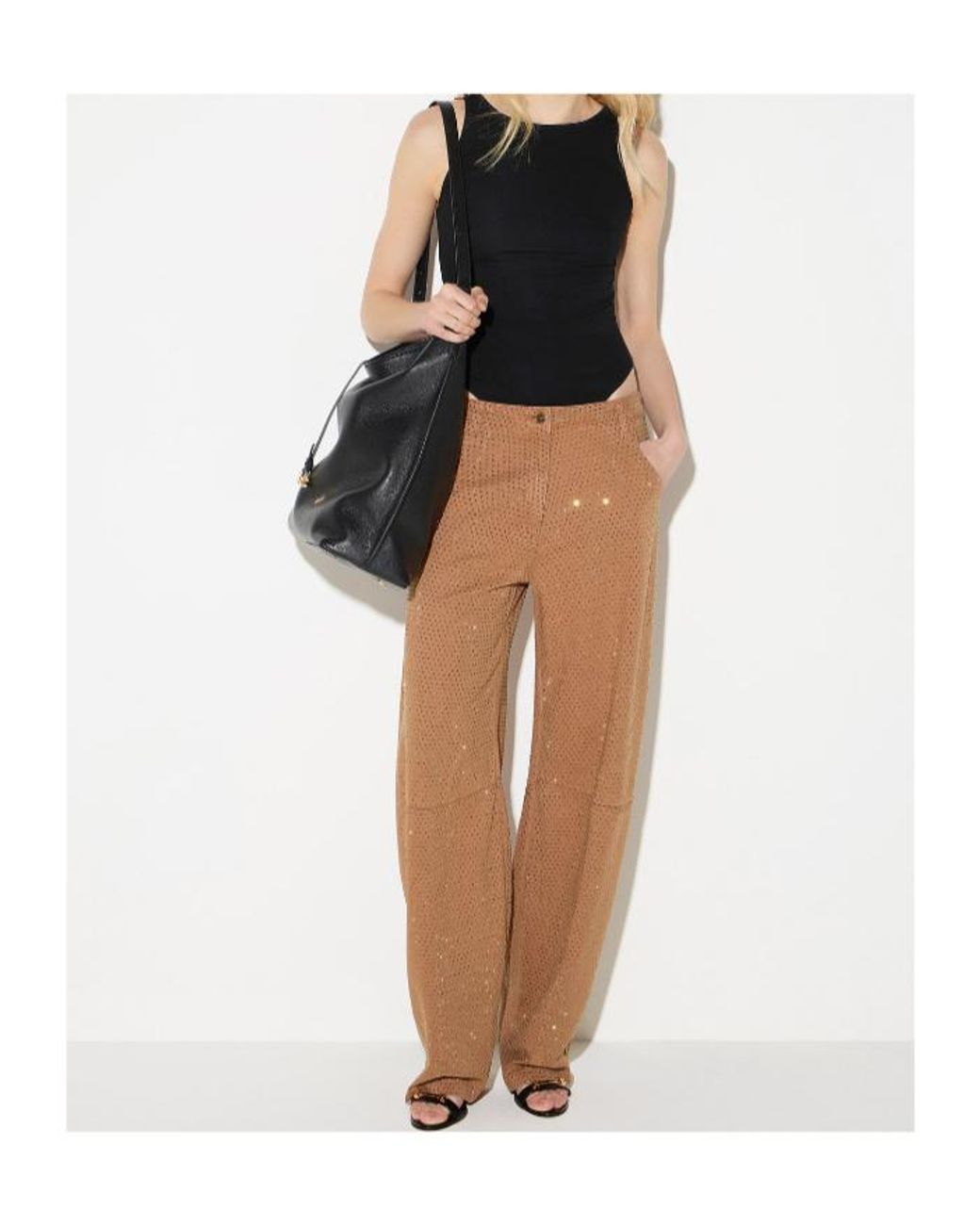 Elisabetta Franchi Brown Perforated Straight-Leg Pants