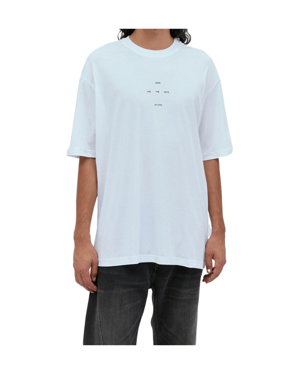 Song For The Mute Blue Oversized Logo Printed Crewneck T-Shirt for men