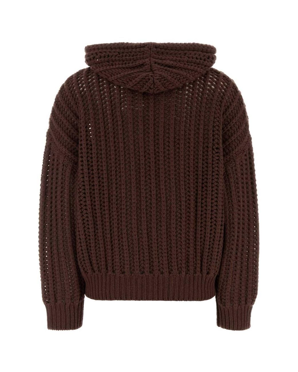 Brunello Cucinelli Brown Openwork Rib Hooded Cardigan